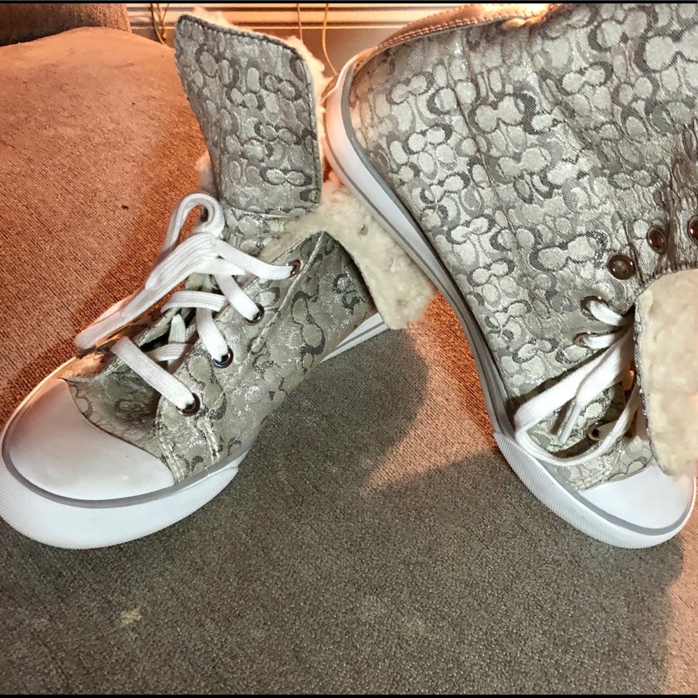 Coach high top sneakers, white and silver size 7.5